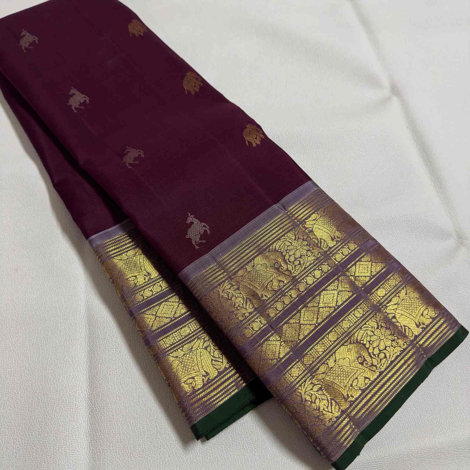 Wine Gaja Paisley Zari Kanchipuram Silk Saree